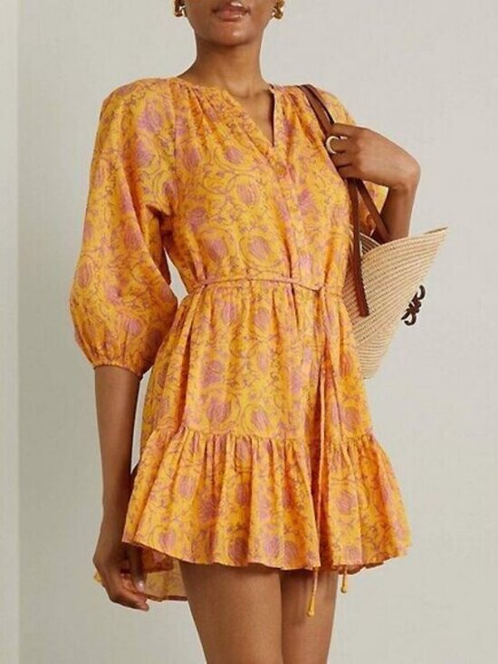 New Apiece Apart Mini Mitte Cotton Floral Dress Xs $405 No Belt